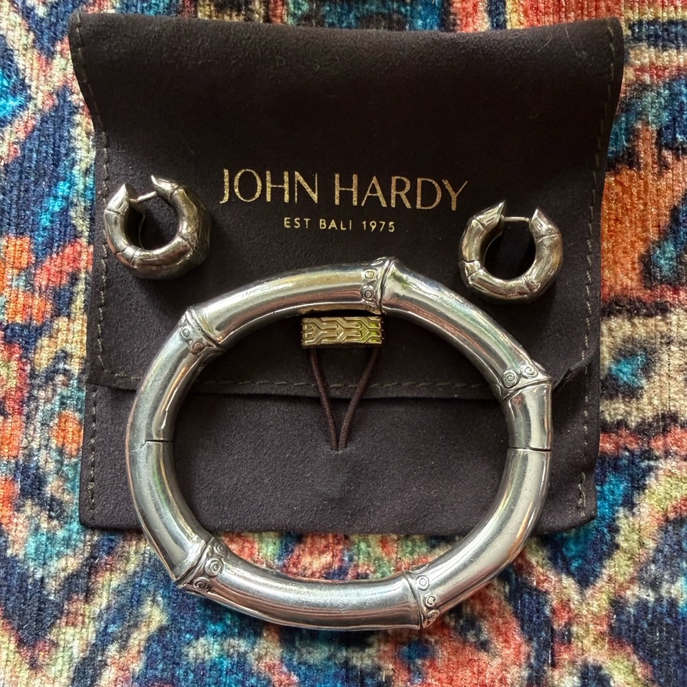 John Hardy 925 Silver Bamboo Bracelet and Earring Set